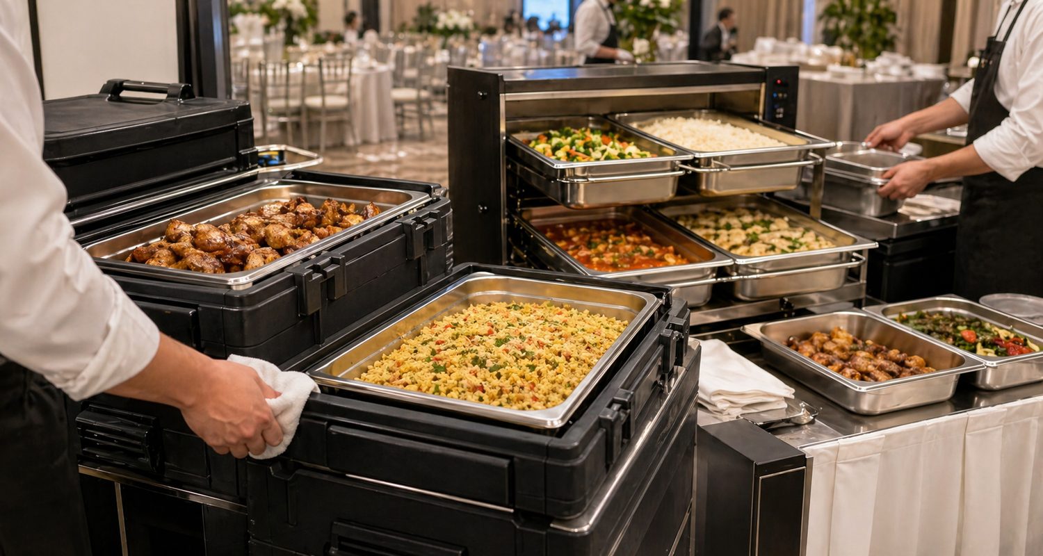 GN pans used in catering service and hot food holding